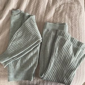 Ribbed Knit Lounge Set w/ Flare Leg Bottoms and a Long Sleeve Sweater Top